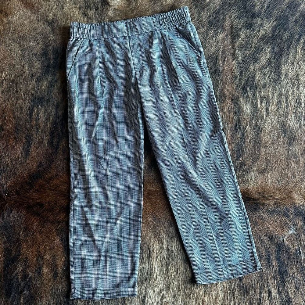 Shinestar Plaid Cropped Elastic Waist Pants